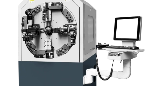 This image shows Eurion’s automatic 3D bending and stripping machine designed for enameled flat copper wire and copper busbars. The equipment processes conductor bending, forming, and insulation removal in a single automated workflow—ideal for manufacturing transformer coils, EV motor coils, reactors, inverter chokes, and high-power electronic components. It supports precise 3D busbar geometry, consistent stripping quality, and high-volume production for modern energy, automotive, and industrial systems.