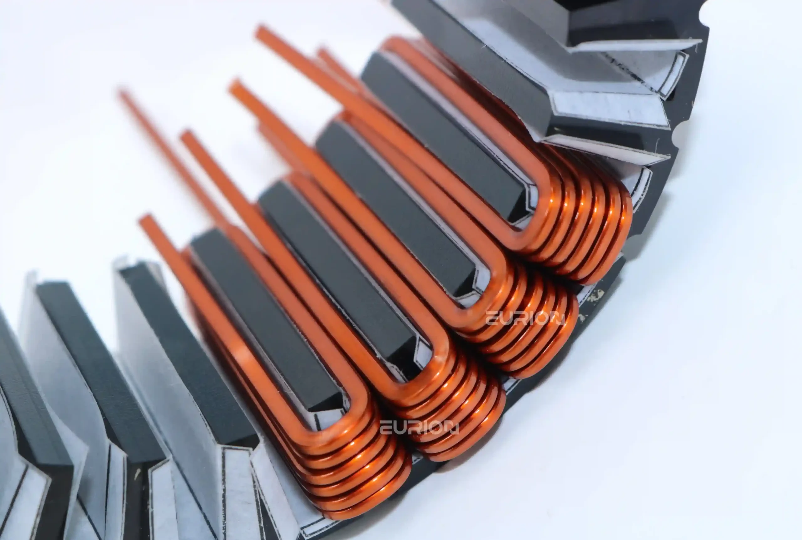 Radial flux motor stator coil with flat copper wire edgewise winding